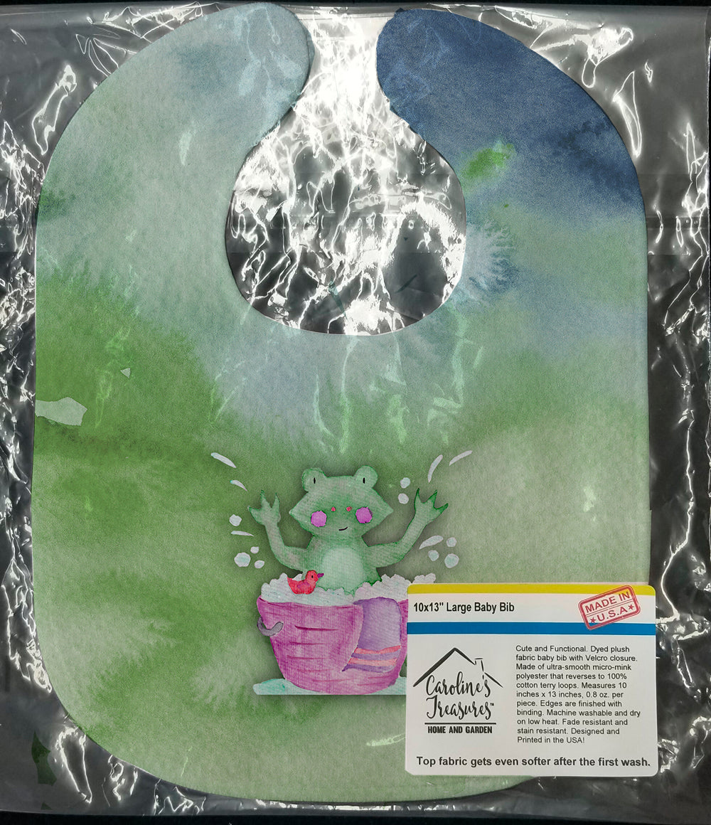 Frog Bathing Watercolor Baby Bib Easy-Clean Baby Bib Baby Feeding Accessory Baby Mealtime Essential, 10 x 13, Multicolor