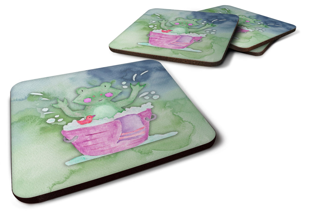 Frog Bathing Watercolor Foam Coasters Set of 4 Cup Coasters for Indoor Outdoor, Tabletop Protection, Anti Slip, Mouse pad Material