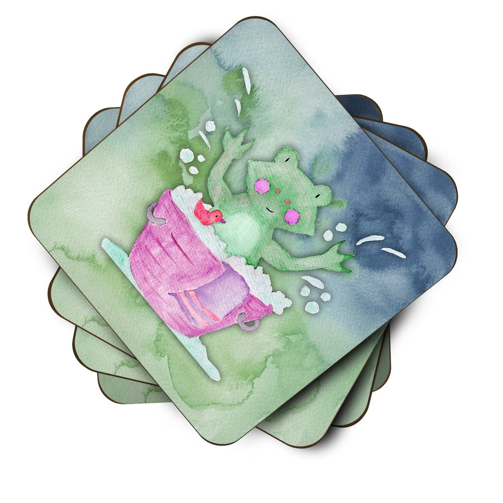 Frog Bathing Watercolor Foam Coasters Set of 4 Cup Coasters for Indoor Outdoor, Tabletop Protection, Anti Slip, Mouse pad Material
