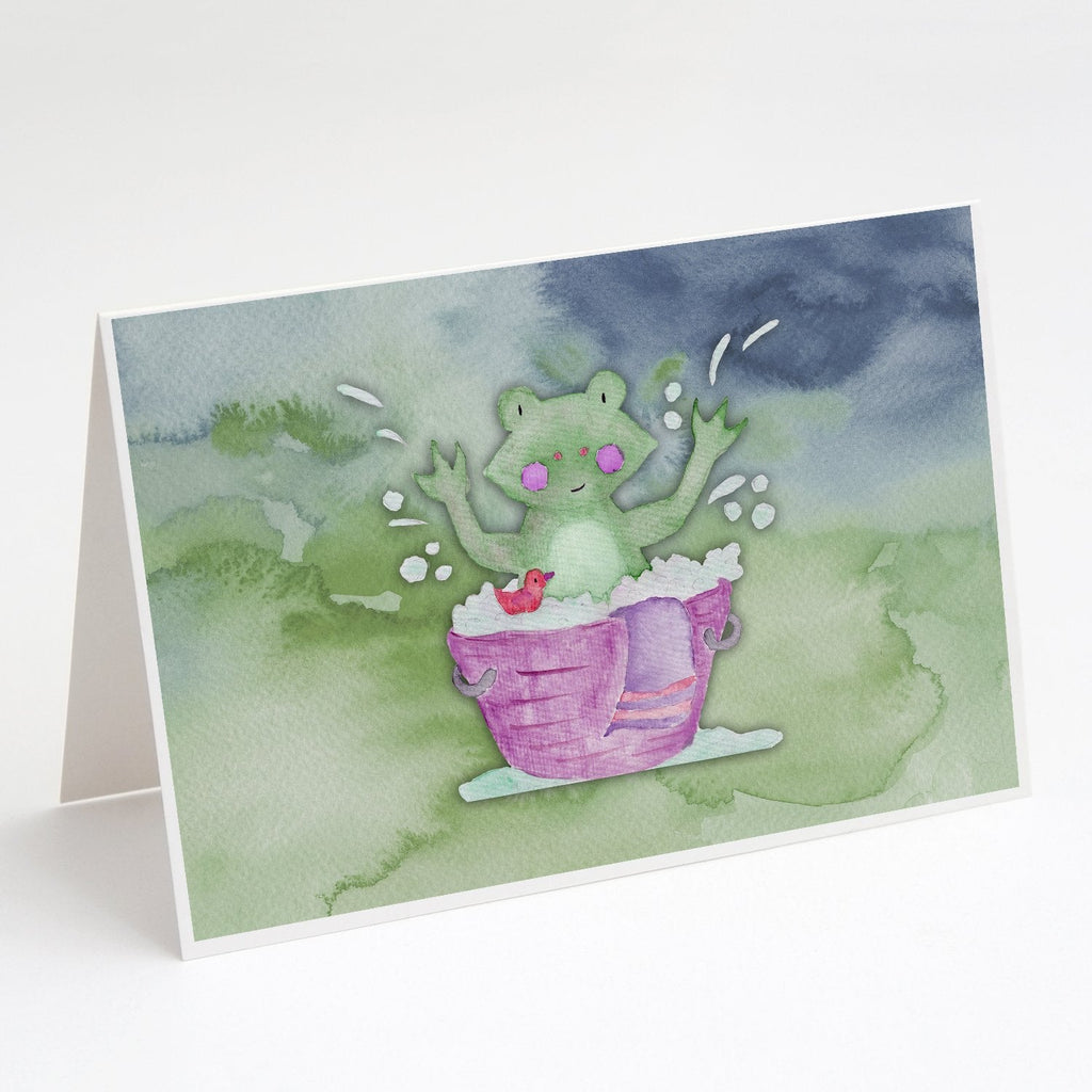 Frog Bathing Watercolor Greeting Cards Pack of 8 Blank Cards with Envelopes Whimsical A7 Size 5x7