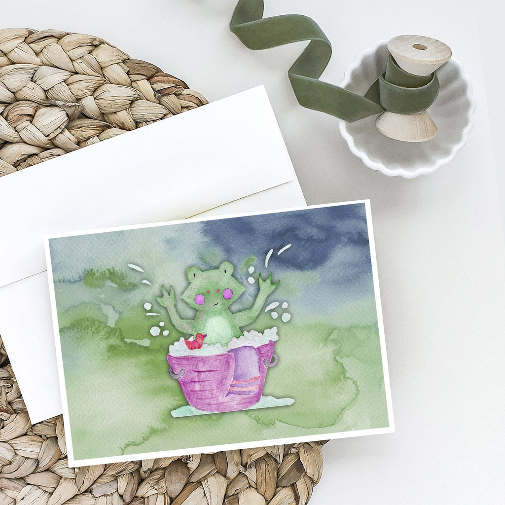 Frog Bathing Watercolor Greeting Cards Pack of 8 Blank Cards with Envelopes Whimsical A7 Size 5x7