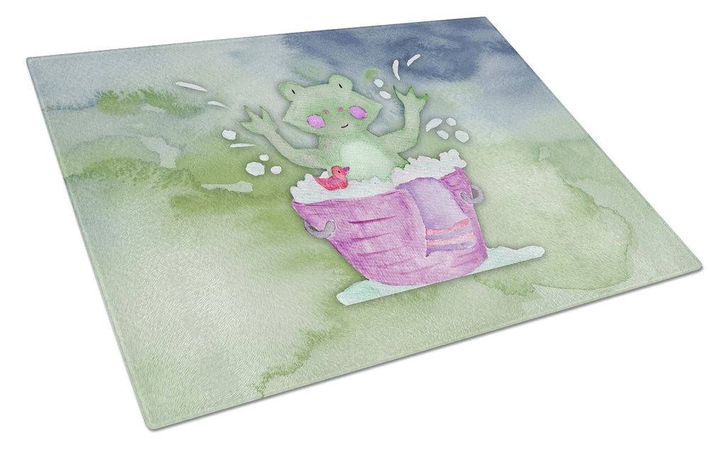 Frog Bathing Watercolor Cutting Board Tempered Glass Kitchen Cutting Surface, Heat Resistant Chopping, Non-Slip Feet, Food Prep & Serving