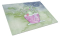Frog Bathing Watercolor Cutting Board Tempered Glass Kitchen Cutting Surface, Heat Resistant Chopping, Non-Slip Feet, Food Prep & Serving