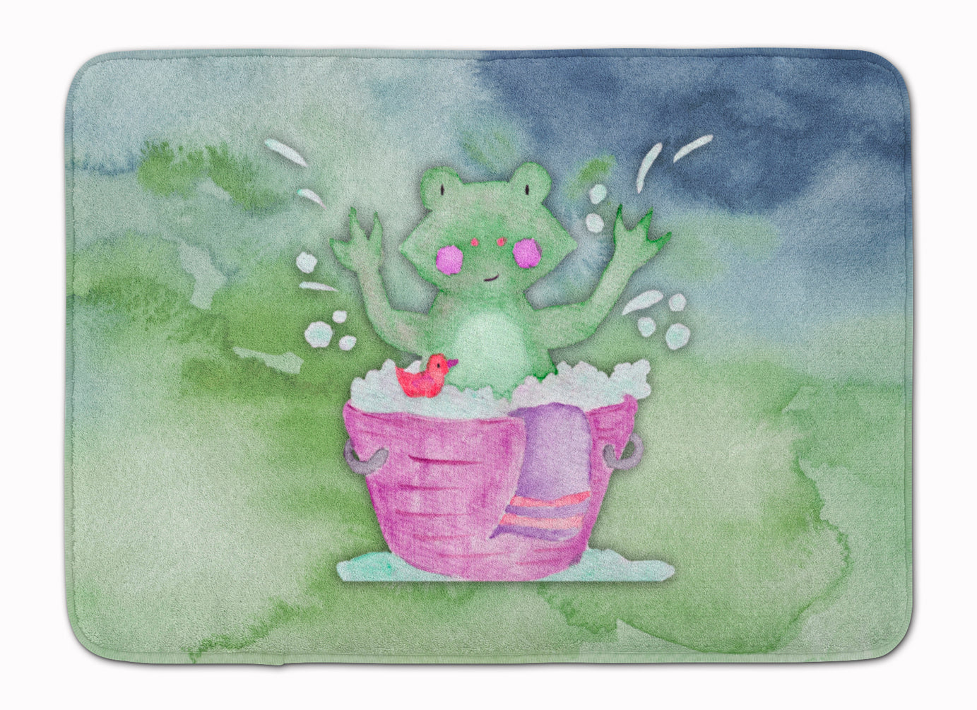 Frog Bathing Watercolor Memory Foam Kitchen Mat Machine Washable Anti-Fatigue Cushion Comfort Bath or Kitchen Rug