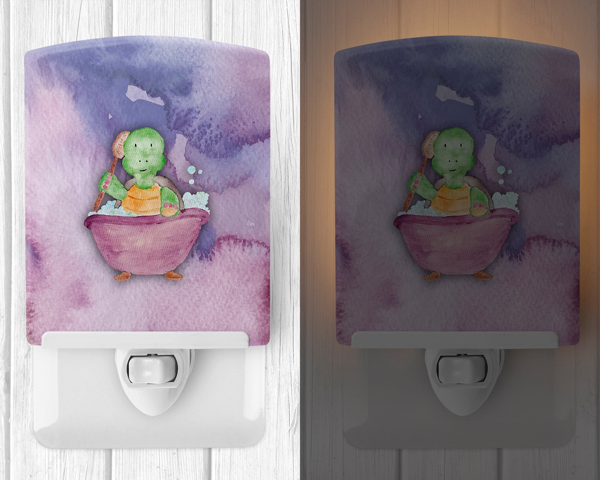Turtle Bathing Watercolor Ceramic Night Light Compact, UL-Certified, Ideal for Bedroom, Bathroom, Nursery, Hallway, Kitchen, 6x4x3, Multicolor