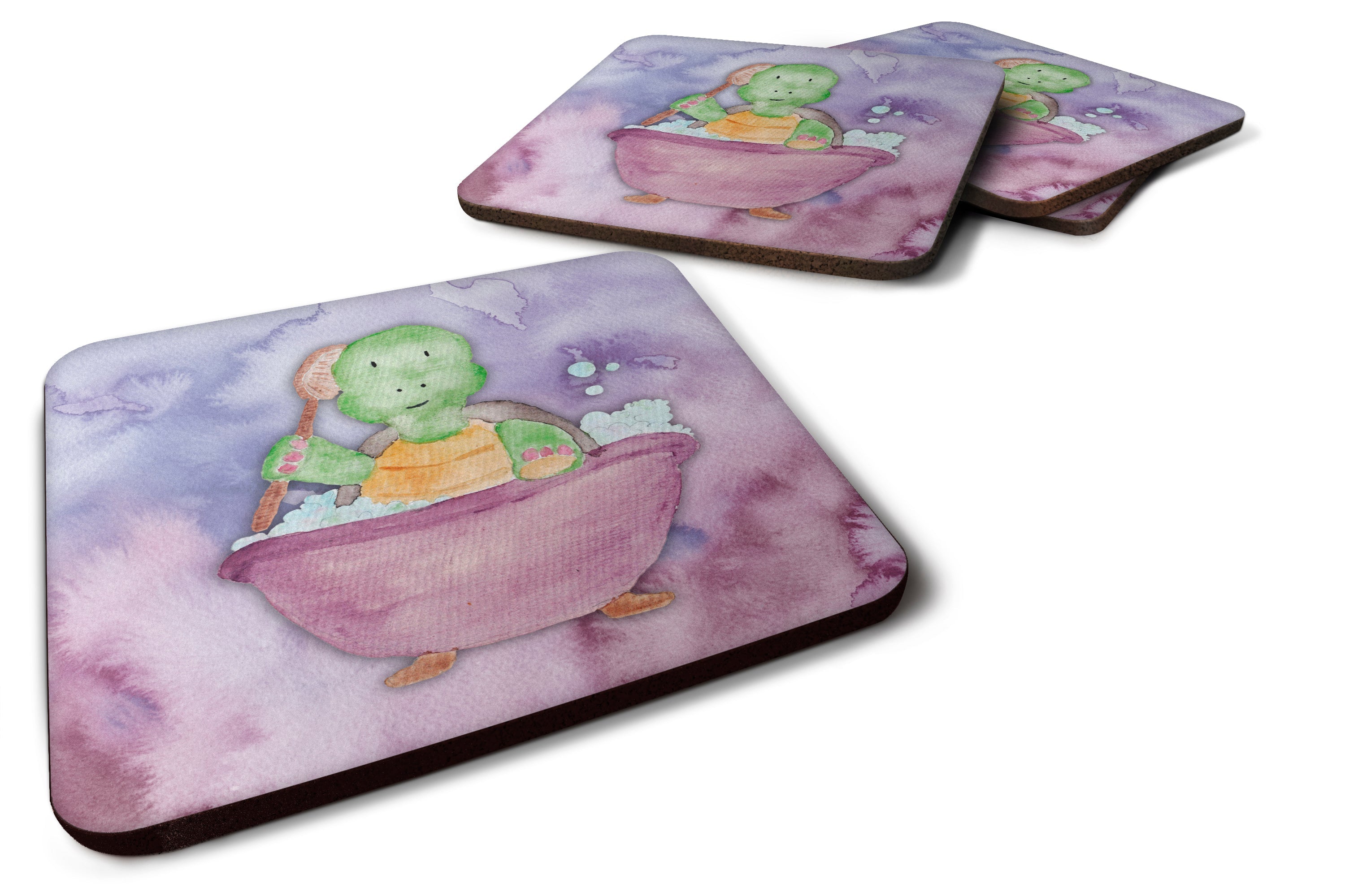 Turtle Bathing Watercolor Foam Coasters Set of 4 Cup Coasters for Indoor Outdoor, Tabletop Protection, Anti Slip, Mouse pad Material