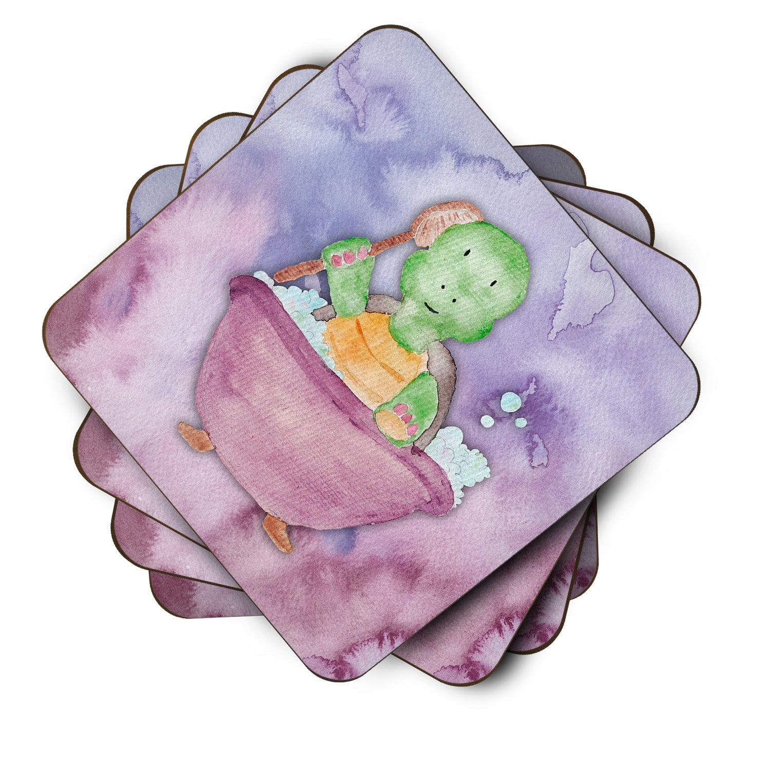 Turtle Bathing Watercolor Foam Coasters Set of 4 Cup Coasters for Indoor Outdoor, Tabletop Protection, Anti Slip, Mouse pad Material
