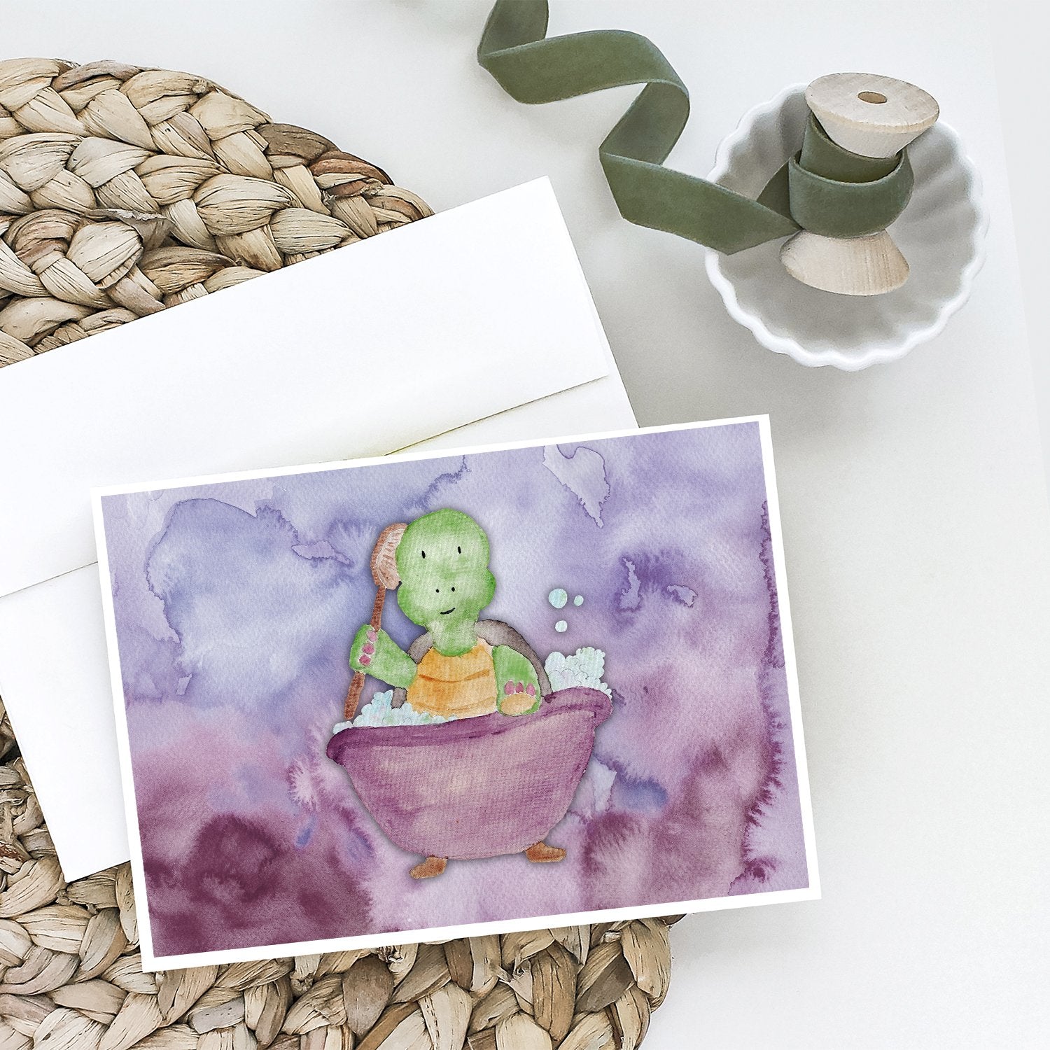 Turtle Bathing Watercolor Greeting Cards Pack of 8 Blank Cards with Envelopes Whimsical A7 Size 5x7