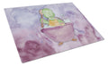 Turtle Bathing Watercolor Cutting Board Tempered Glass Kitchen Cutting Surface, Heat Resistant Chopping, Non-Slip Feet, Food Prep & Serving