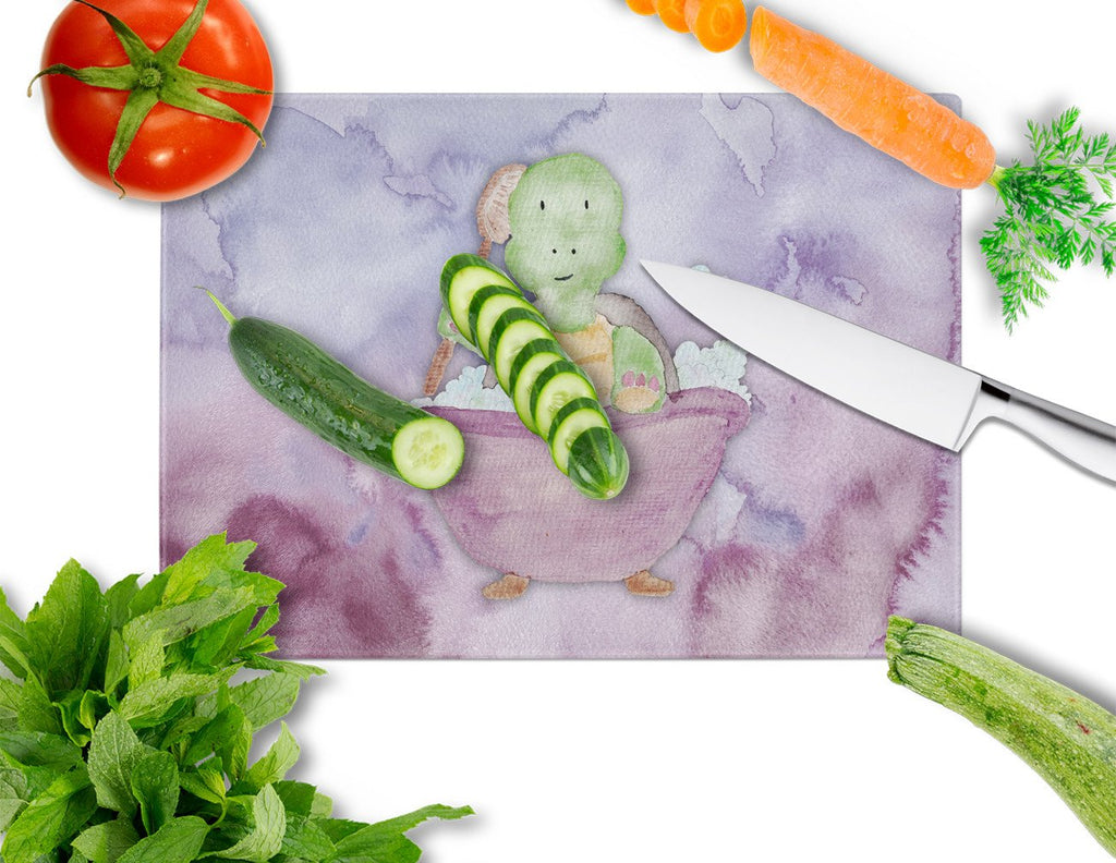 Turtle Bathing Watercolor Cutting Board Tempered Glass Kitchen Cutting Surface, Heat Resistant Chopping, Non-Slip Feet, Food Prep & Serving