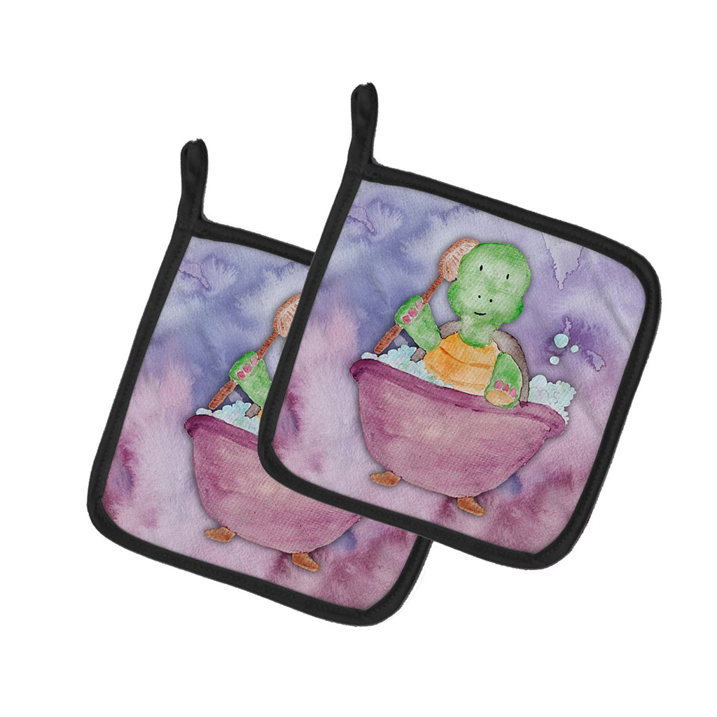 Turtle Bathing Watercolor Pot Holder Set of 2 Heat Resistant Quilted Hot Pads 7.5 x 7.5 Inch, Insulated Kitchen Trivets for Cooking & Baking