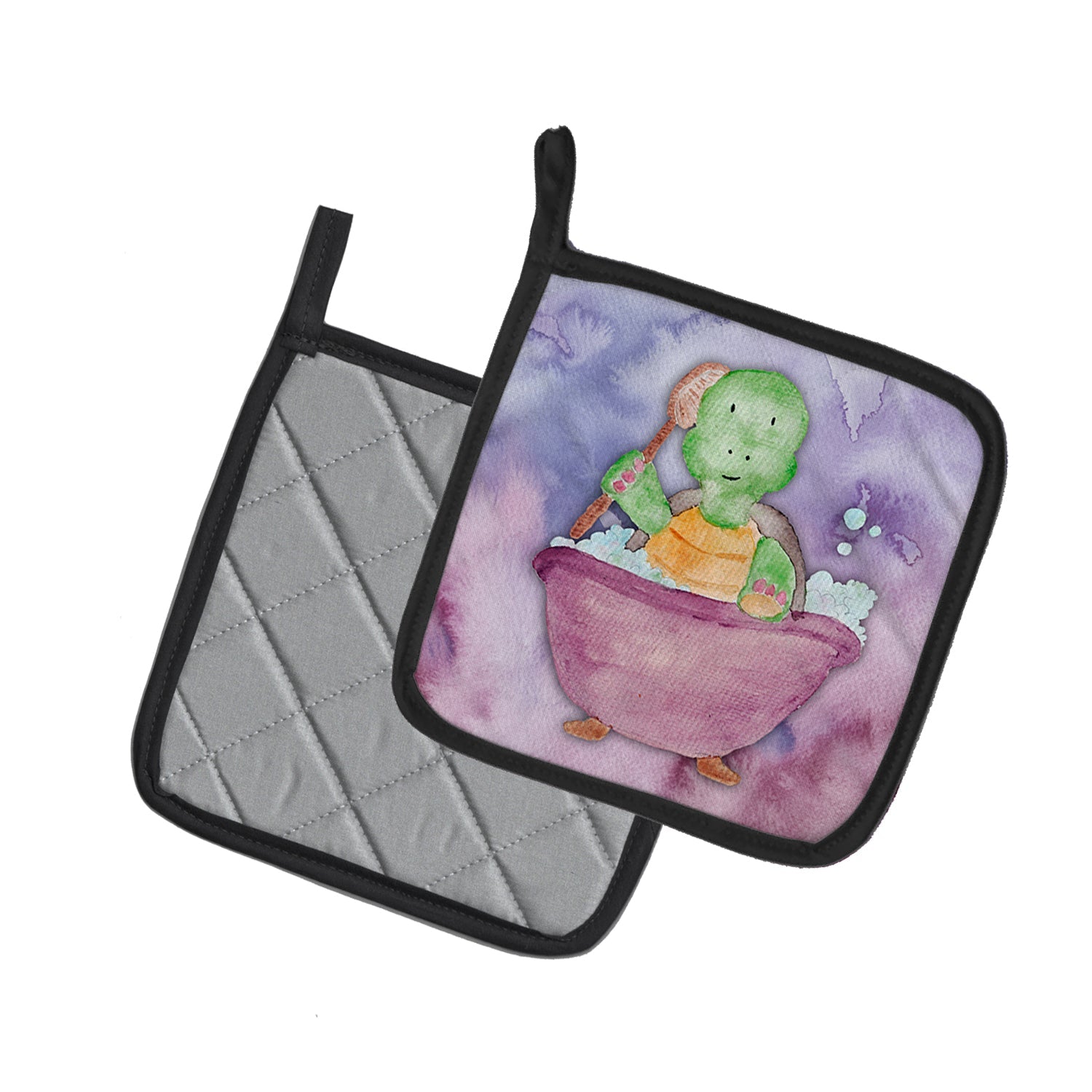 Turtle Bathing Watercolor Pot Holder Set of 2 Heat Resistant Quilted Hot Pads 7.5 x 7.5 Inch, Insulated Kitchen Trivets for Cooking & Baking