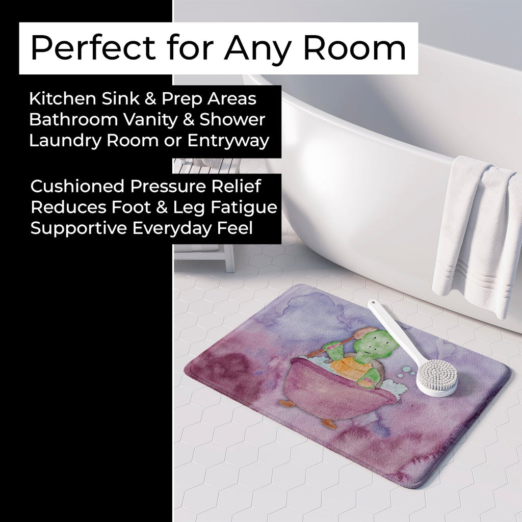Turtle Bathing Watercolor Memory Foam Kitchen Mat Machine Washable Anti-Fatigue Cushion Comfort Bath or Kitchen Rug