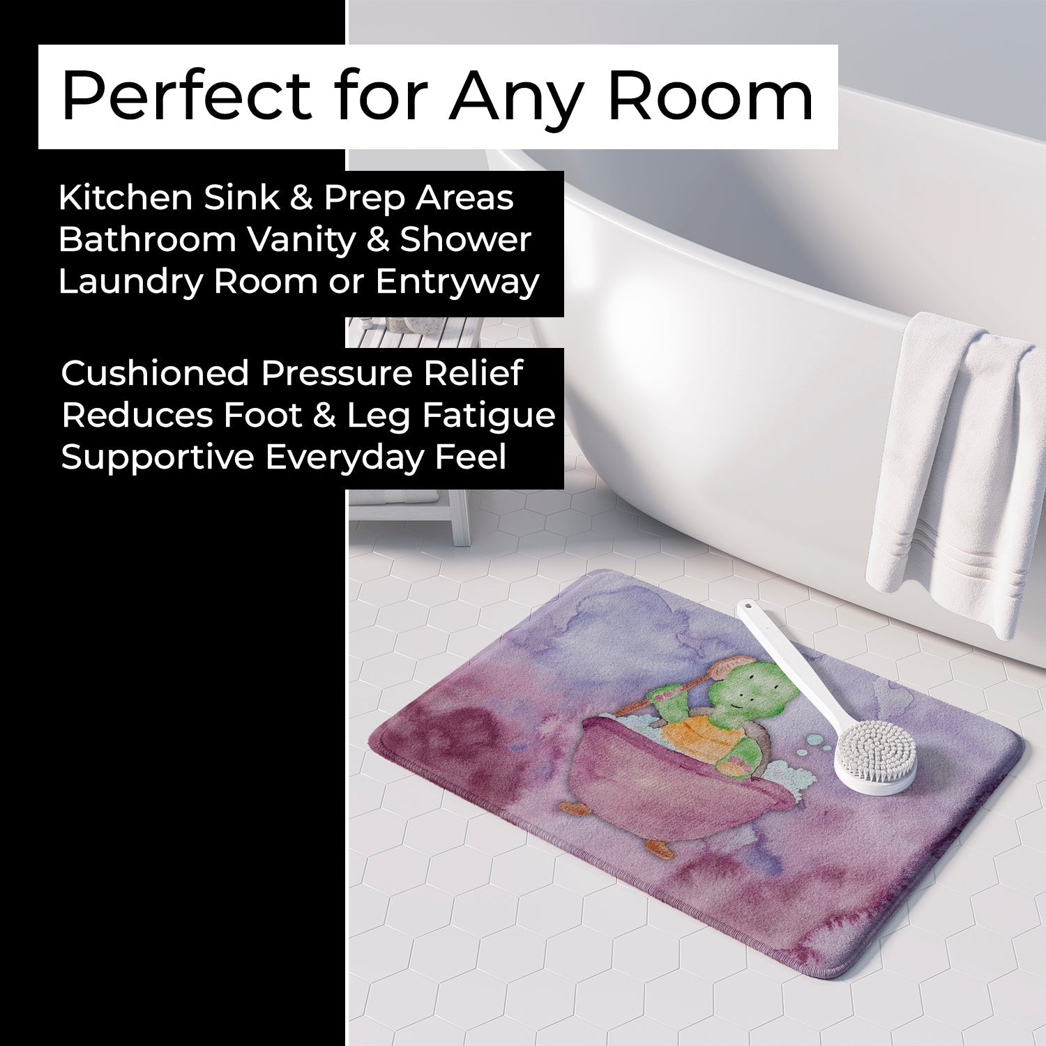 Turtle Bathing Watercolor Memory Foam Kitchen Mat Machine Washable Anti-Fatigue Cushion Comfort Bath or Kitchen Rug