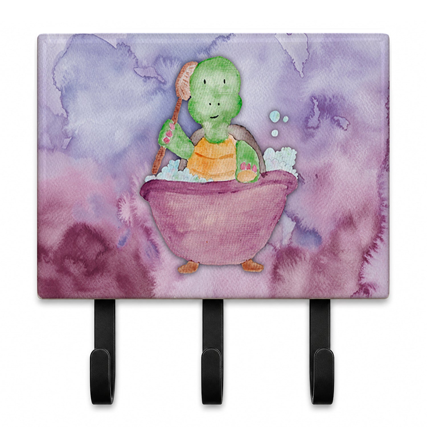 Turtle Bathing Watercolor Leash or Key Holder Wall Hooks, Coat Rack Wall Mount, for Hanging Keys, Towels, Aprons, Leashes