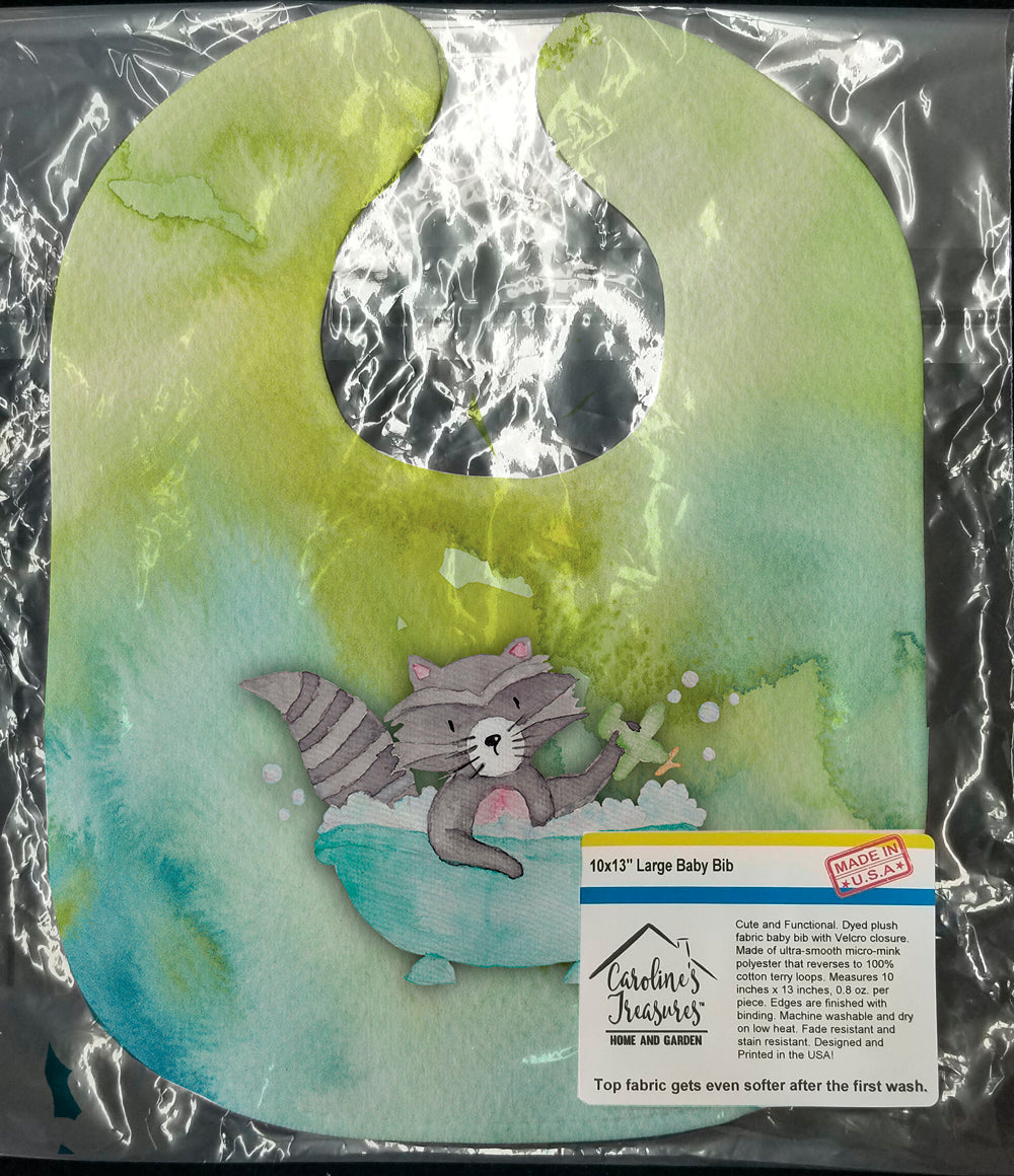 Raccoon Bathing Watercolor Baby Bib Easy-Clean Baby Bib Baby Feeding Accessory Baby Mealtime Essential, 10 x 13, Multicolor