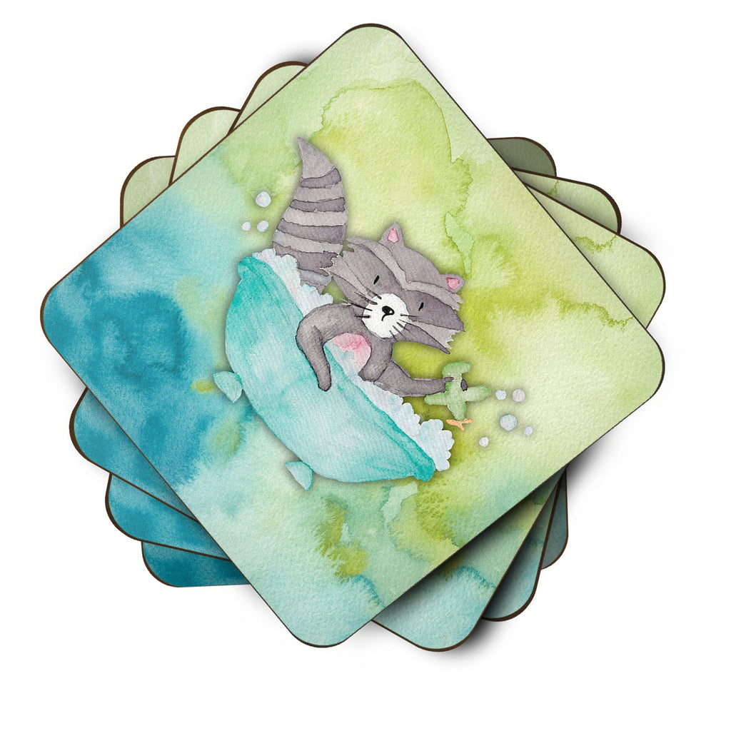 Raccoon Bathing Watercolor Foam Coasters Set of 4 Cup Coasters for Indoor Outdoor, Tabletop Protection, Anti Slip, Mouse pad Material