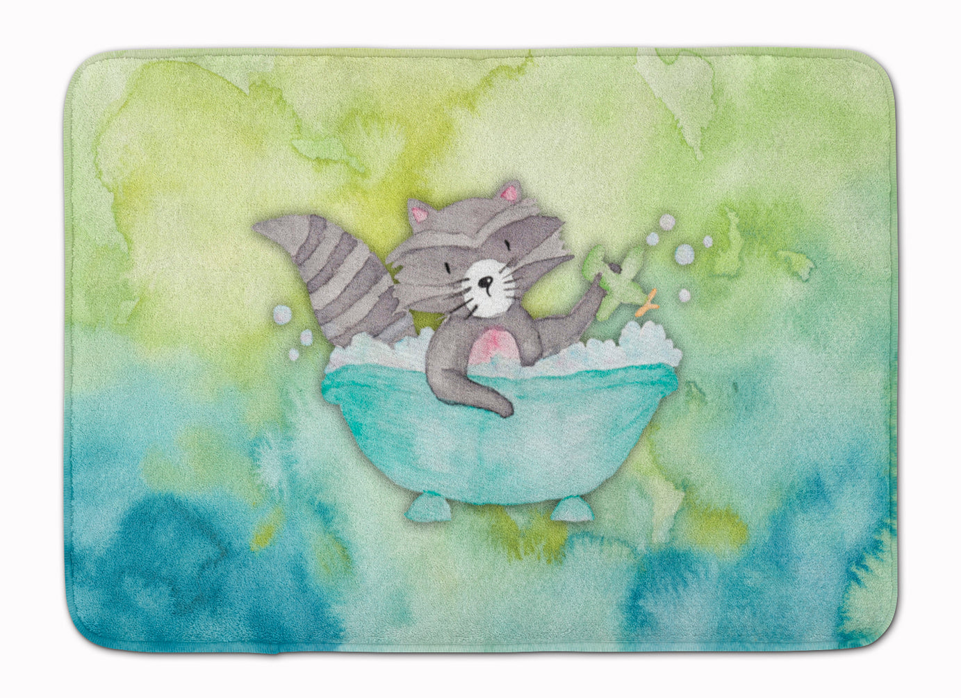 Raccoon Bathing Watercolor Memory Foam Kitchen Mat Machine Washable Anti-Fatigue Cushion Comfort Bath or Kitchen Rug