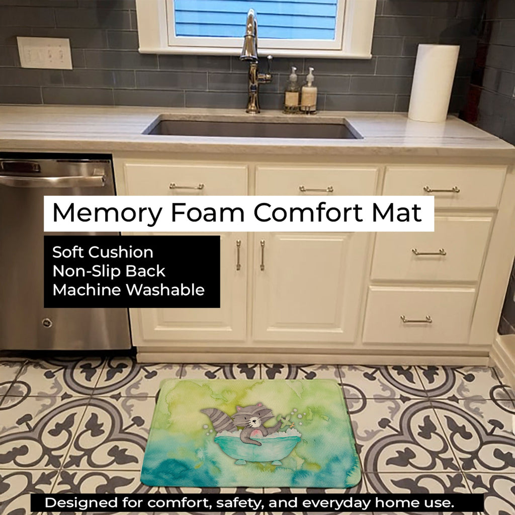 Raccoon Bathing Watercolor Memory Foam Kitchen Mat Machine Washable Anti-Fatigue Cushion Comfort Bath or Kitchen Rug