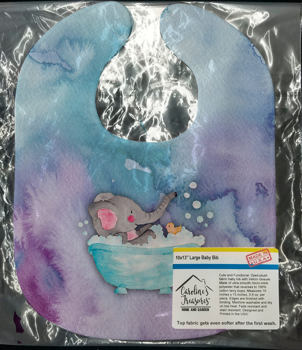 Elephant Bathing Watercolor Baby Bib Easy-Clean Baby Bib Baby Feeding Accessory Baby Mealtime Essential, 10 x 13, Multicolor