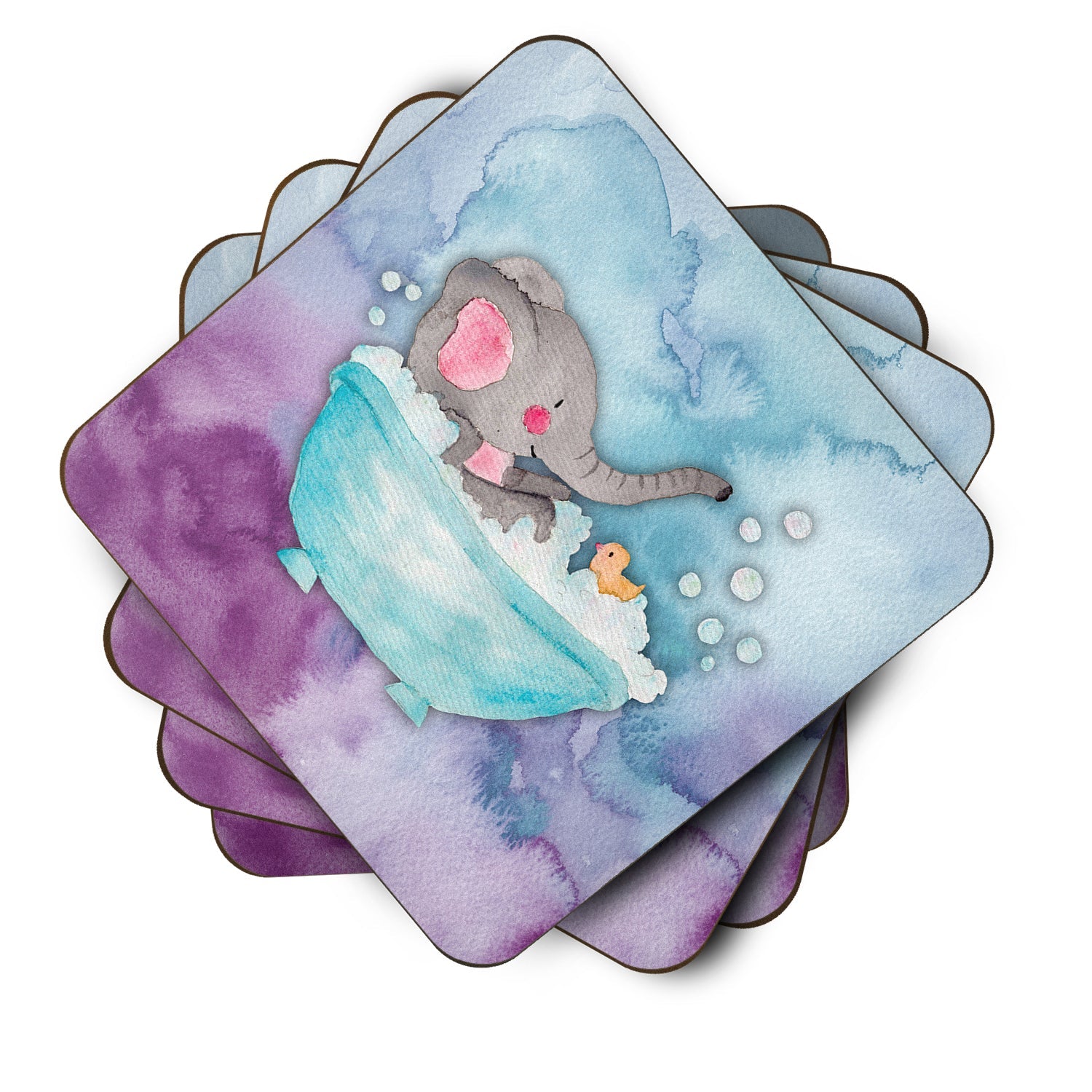 Elephant Bathing Watercolor Foam Coasters Set of 4 Cup Coasters for Indoor Outdoor, Tabletop Protection, Anti Slip, Mouse pad Material