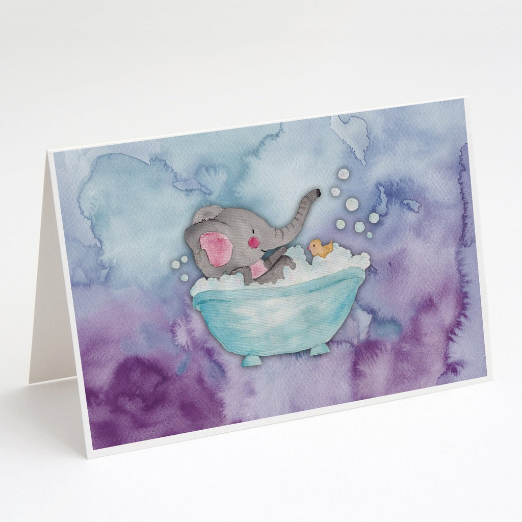 Elephant Bathing Watercolor Greeting Cards Pack of 8 Blank Cards with Envelopes Whimsical A7 Size 5x7