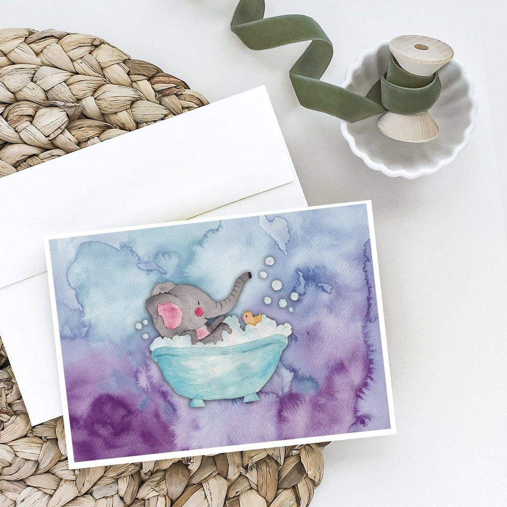 Elephant Bathing Watercolor Greeting Cards Pack of 8 Blank Cards with Envelopes Whimsical A7 Size 5x7