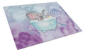 Elephant Bathing Watercolor Cutting Board Tempered Glass Kitchen Cutting Surface, Heat Resistant Chopping, Non-Slip Feet, Food Prep & Serving