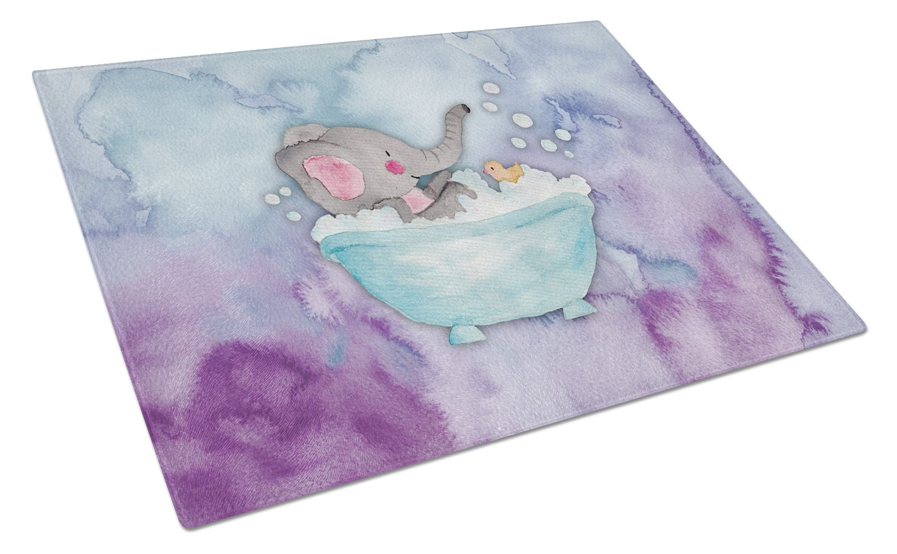 Elephant Bathing Watercolor Cutting Board Tempered Glass Kitchen Cutting Surface, Heat Resistant Chopping, Non-Slip Feet, Food Prep & Serving