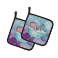 Elephant Bathing Watercolor Pot Holder Set of 2 Heat Resistant Quilted Hot Pads 7.5 x 7.5 Inch, Insulated Kitchen Trivets for Cooking & Baking