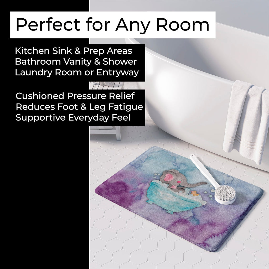Elephant Bathing Watercolor Memory Foam Kitchen Mat Machine Washable Anti-Fatigue Cushion Comfort Bath or Kitchen Rug