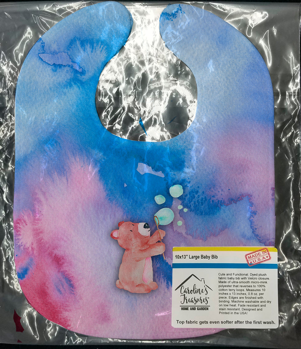 Bear and Bubbles Watercolor Baby Bib Easy-Clean Baby Bib Baby Feeding Accessory Baby Mealtime Essential, 10 x 13, Multicolor