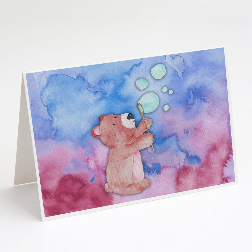 Bear and Bubbles Watercolor Greeting Cards Pack of 8 Blank Cards with Envelopes Whimsical A7 Size 5x7