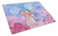 Bear and Bubbles Watercolor Cutting Board Tempered Glass Kitchen Cutting Surface, Heat Resistant Chopping, Non-Slip Feet, Food Prep & Serving
