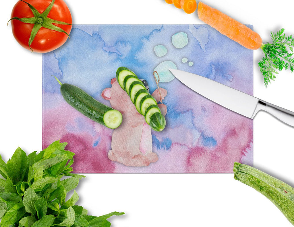 Bear and Bubbles Watercolor Cutting Board Tempered Glass Kitchen Cutting Surface, Heat Resistant Chopping, Non-Slip Feet, Food Prep & Serving