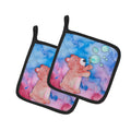 Bear and Bubbles Watercolor Pot Holder Set of 2 Heat Resistant Quilted Hot Pads 7.5 x 7.5 Inch, Insulated Kitchen Trivets for Cooking & Baking