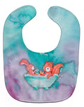 Rabbit and Squirrel Bathing Watercolor Baby Bib Easy-Clean Baby Bib Baby Feeding Accessory Baby Mealtime Essential, 10 x 13, Multicolor