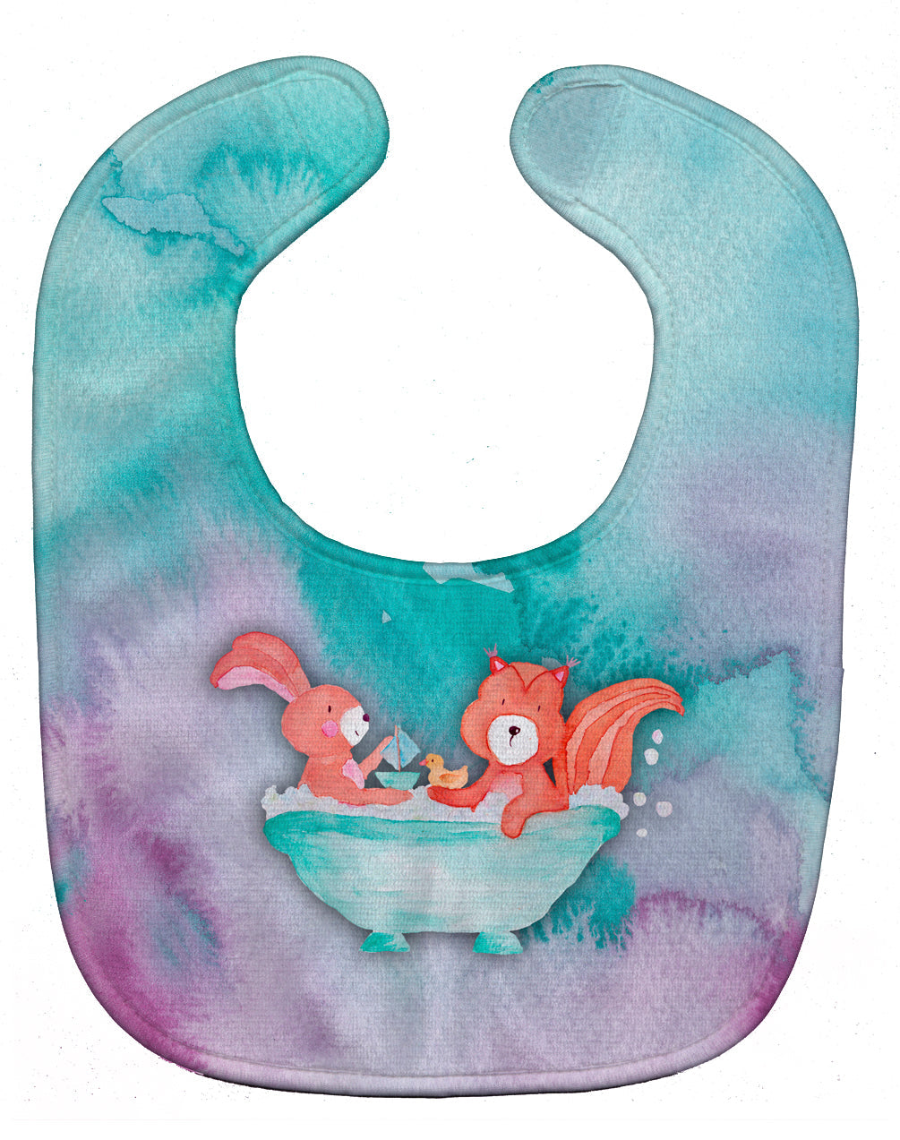 Rabbit and Squirrel Bathing Watercolor Baby Bib Easy-Clean Baby Bib Baby Feeding Accessory Baby Mealtime Essential, 10 x 13, Multicolor
