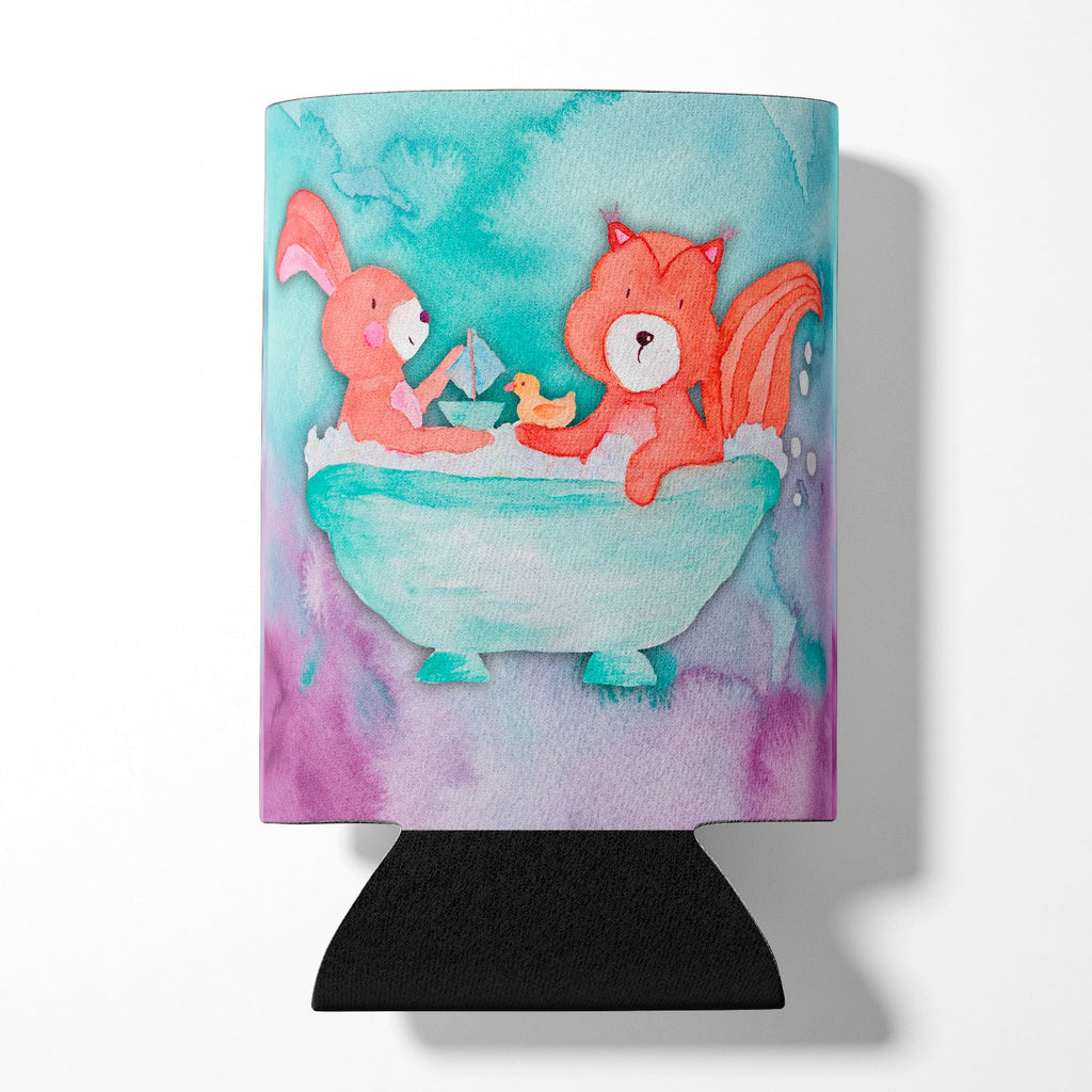 Rabbit and Squirrel Bathing Watercolor Can or Bottle Hugger Cooler Sleeve for Standard 12 oz Cans, Insulated Foam Beer & Soda Can Hugger Reusable