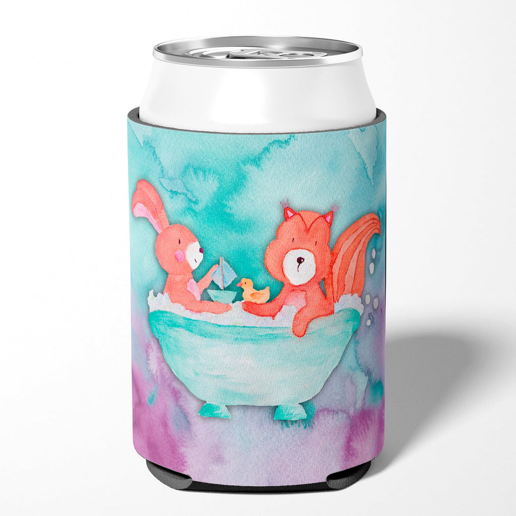 Rabbit and Squirrel Bathing Watercolor Can or Bottle Hugger Cooler Sleeve for Standard 12 oz Cans, Insulated Foam Beer & Soda Can Hugger Reusable