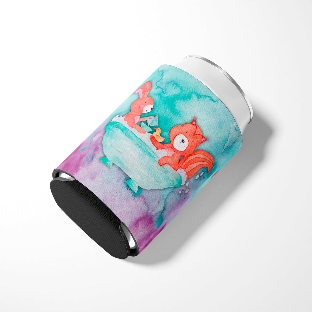Rabbit and Squirrel Bathing Watercolor Can or Bottle Hugger Cooler Sleeve for Standard 12 oz Cans, Insulated Foam Beer & Soda Can Hugger Reusable