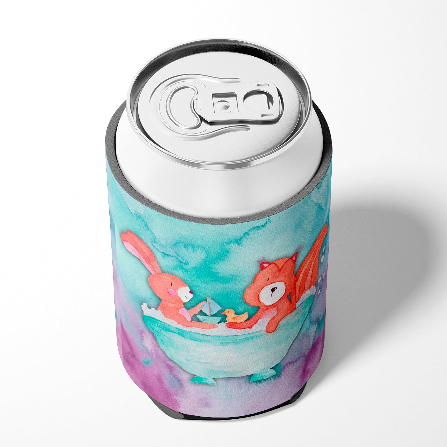 Rabbit and Squirrel Bathing Watercolor Can or Bottle Hugger Cooler Sleeve for Standard 12 oz Cans, Insulated Foam Beer & Soda Can Hugger Reusable