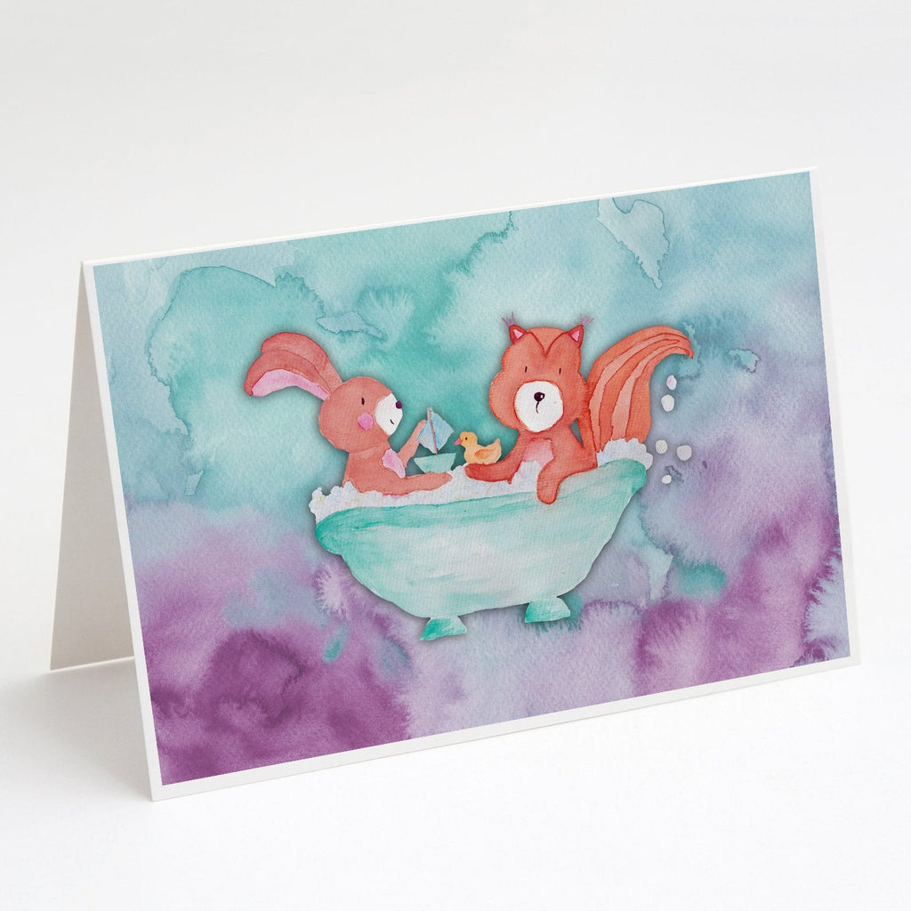 Rabbit and Squirrel Bathing Watercolor Greeting Cards Pack of 8 Blank Cards with Envelopes Whimsical A7 Size 5x7