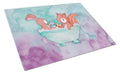 Rabbit and Squirrel Bathing Watercolor Cutting Board Tempered Glass Kitchen Cutting Surface, Heat Resistant Chopping, Non-Slip Feet, Food Prep & Serving