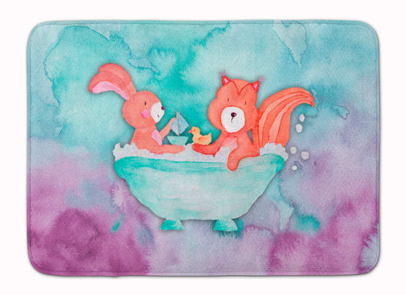 Rabbit and Squirrel Bathing Watercolor Memory Foam Kitchen Mat Machine Washable Anti-Fatigue Cushion Comfort Bath or Kitchen Rug