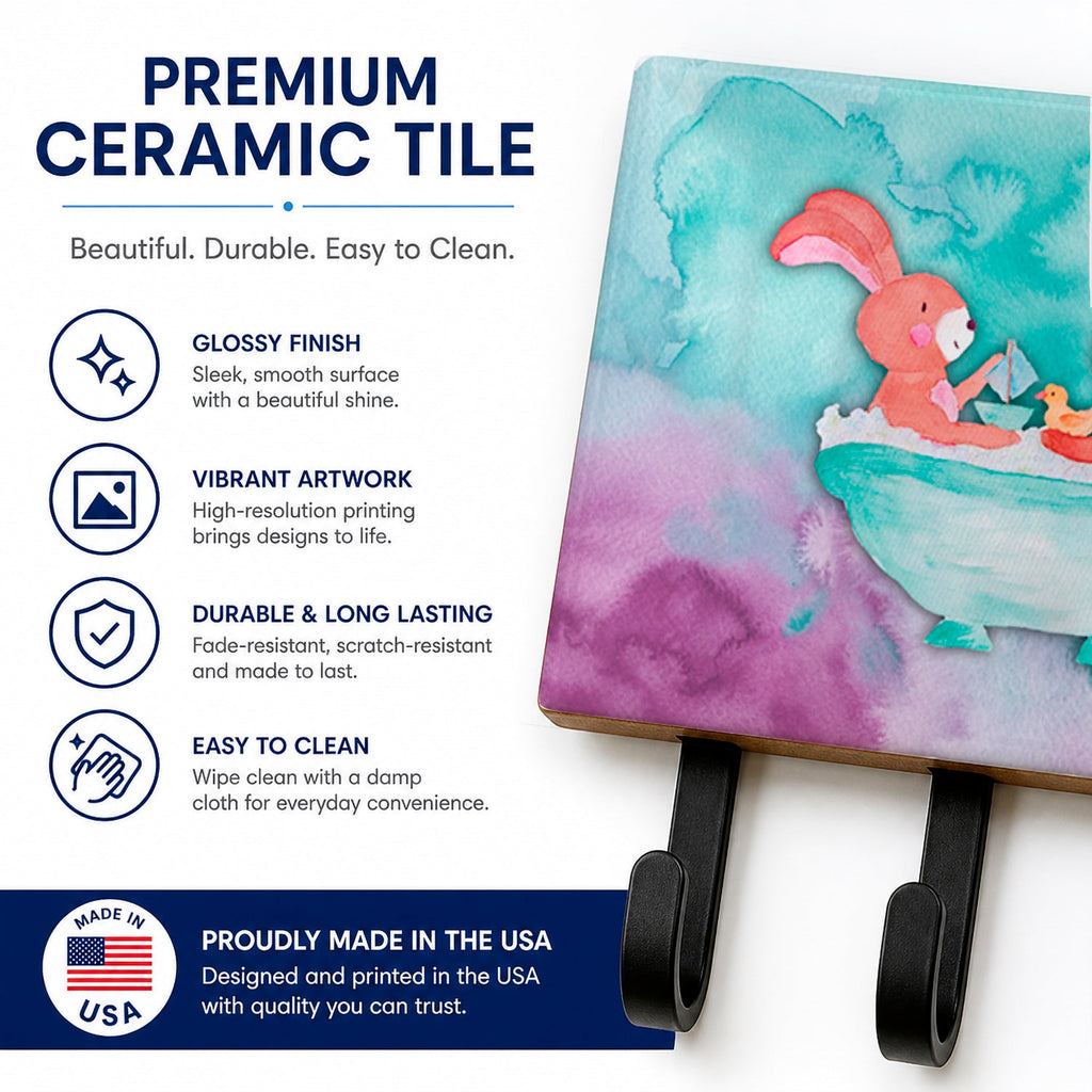 Rabbit and Squirrel Bathing Watercolor Leash or Key Holder Wall Hooks, Coat Rack Wall Mount, for Hanging Keys, Towels, Aprons, Leashes