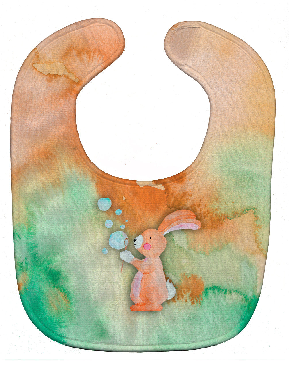 Rabbit and Bubbles Watercolor Baby Bib Easy-Clean Baby Bib Baby Feeding Accessory Baby Mealtime Essential, 10 x 13, Multicolor