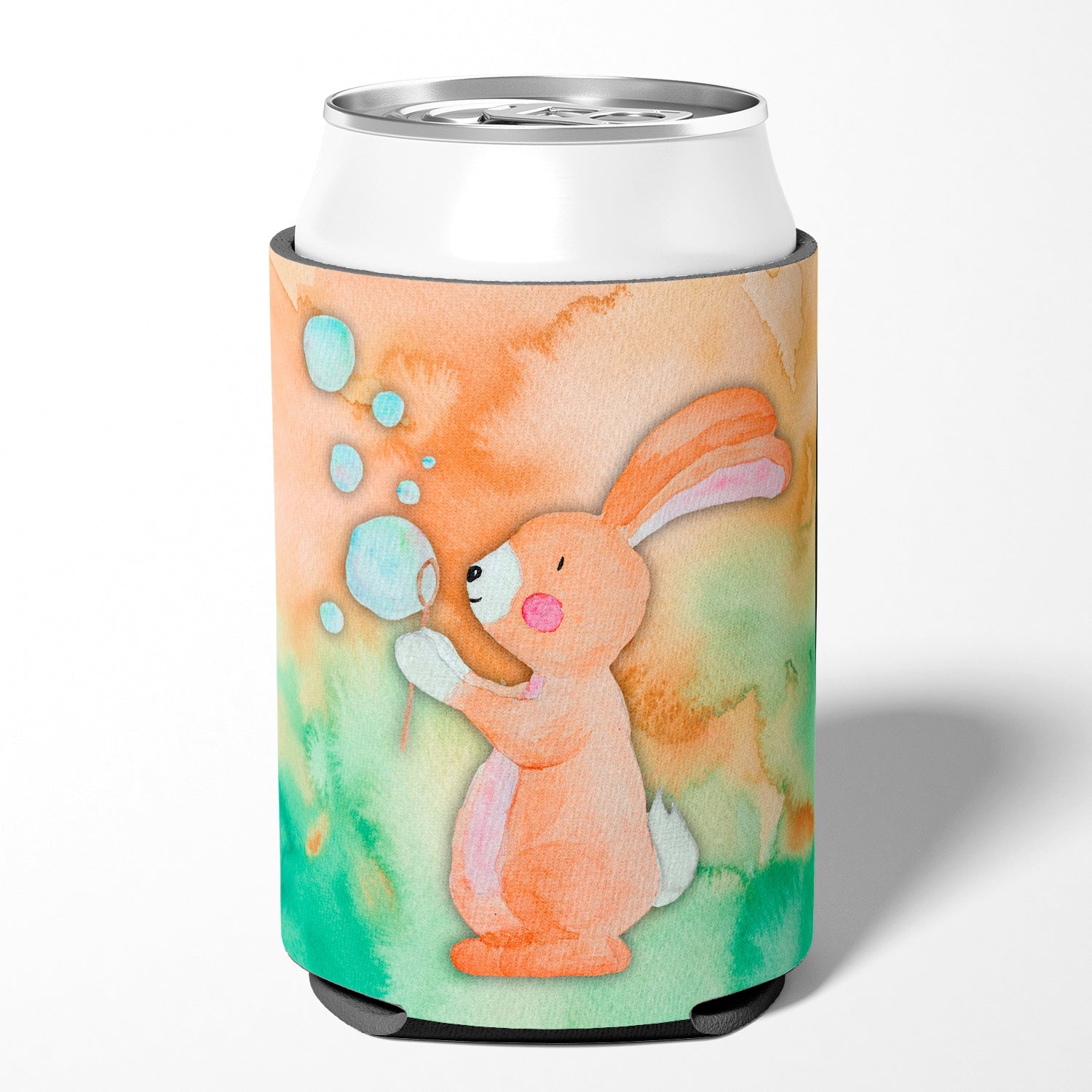 Rabbit and Bubbles Watercolor Can or Bottle Hugger Cooler Sleeve for Standard 12 oz Cans, Insulated Foam Beer & Soda Can Hugger Reusable
