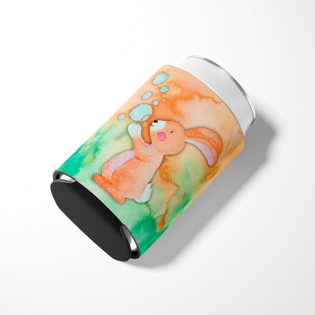 Rabbit and Bubbles Watercolor Can or Bottle Hugger Cooler Sleeve for Standard 12 oz Cans, Insulated Foam Beer & Soda Can Hugger Reusable