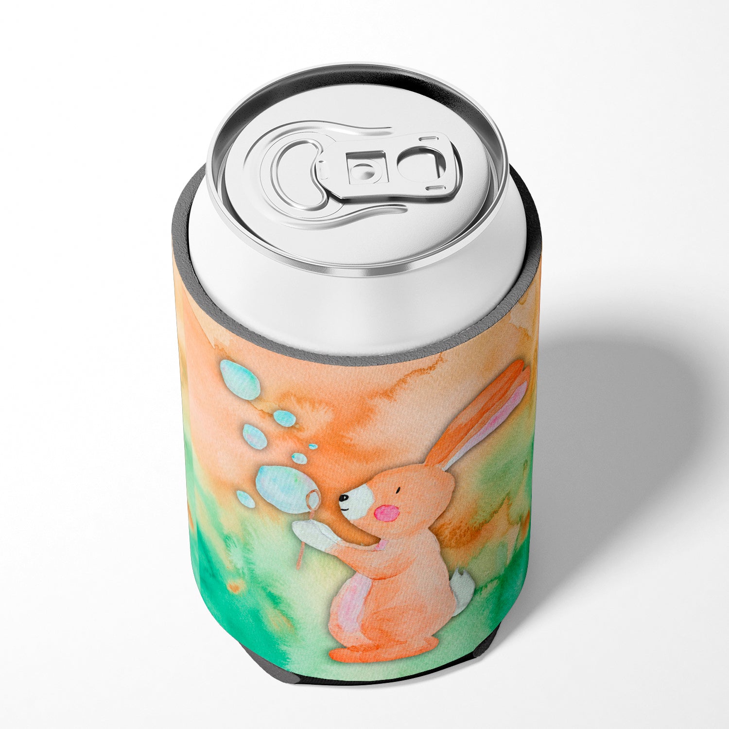 Rabbit and Bubbles Watercolor Can or Bottle Hugger Cooler Sleeve for Standard 12 oz Cans, Insulated Foam Beer & Soda Can Hugger Reusable